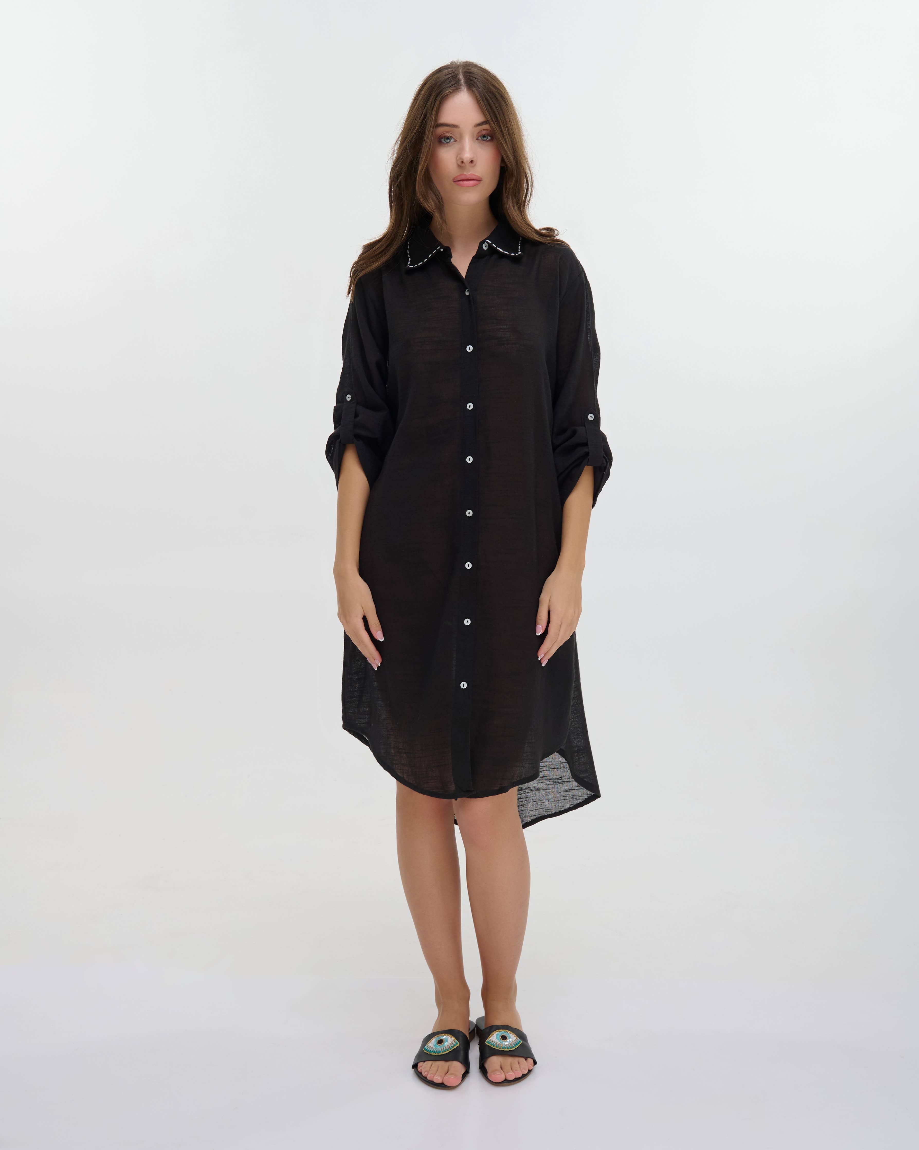 Boho Studio black cotton long-sleeve resort tunic