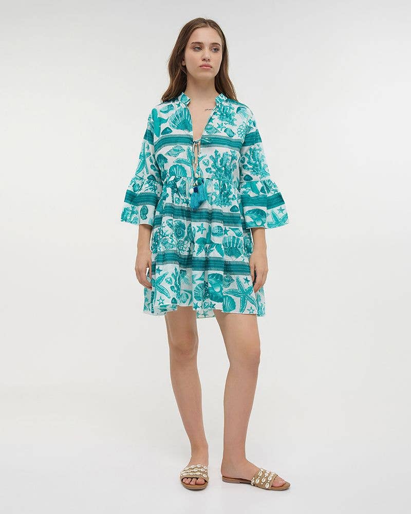 Boho Studio ivory and seafoam cotton resort kaftan