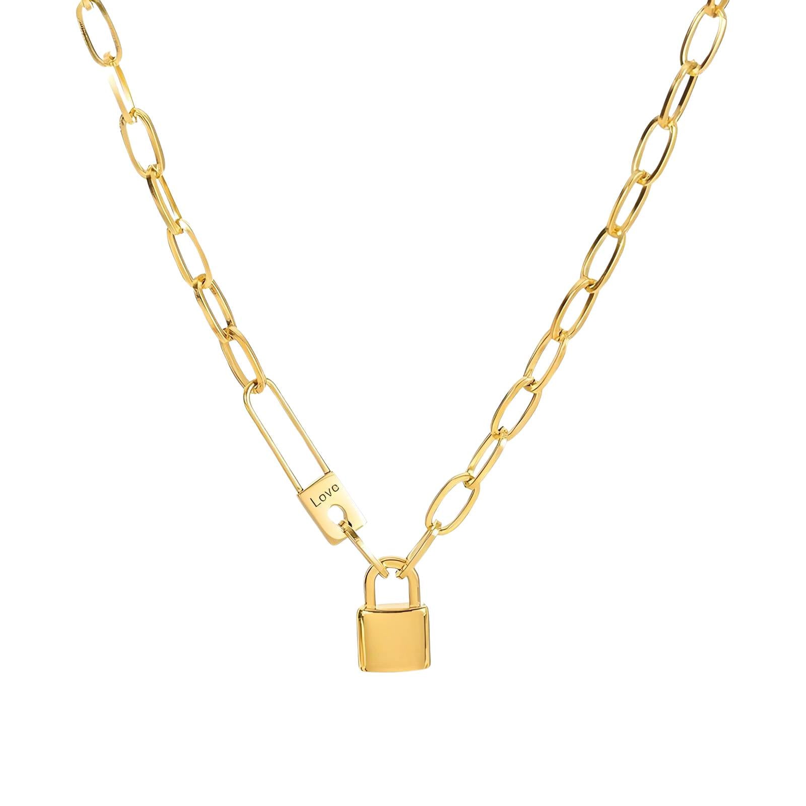 Waterproof 18K gold-plated lock pendant necklace by Boho Studio