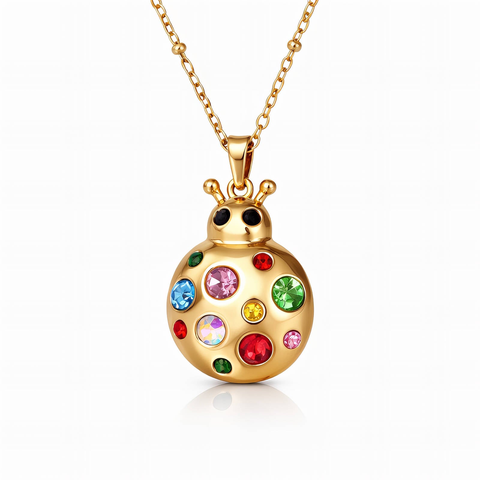 Waterproof gold ladybug pendant necklace by Boho Studio