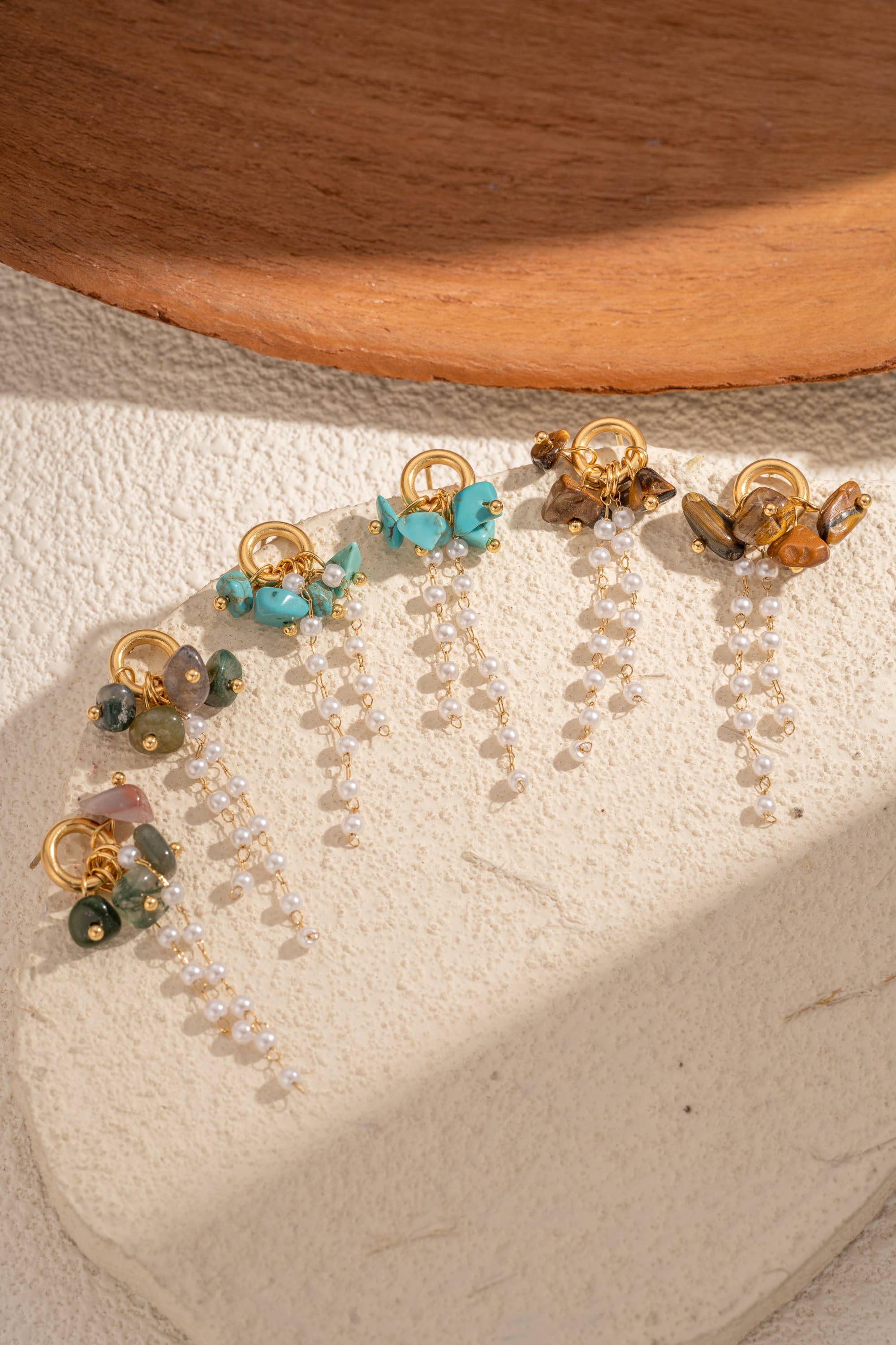 Boho Studio gold-tone drop earrings set with natural stones and pearls