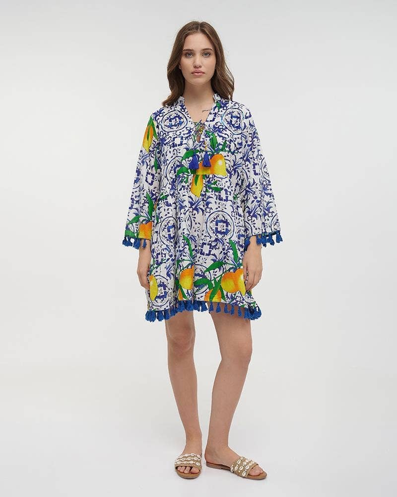 Boho Studio blue embroidered cotton resort kaftan