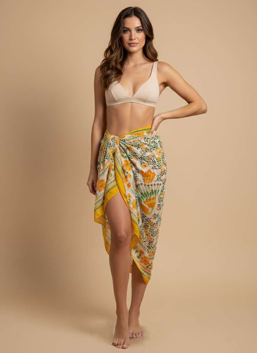 Boho Studio Portofino oversized cotton pareo with artisan print