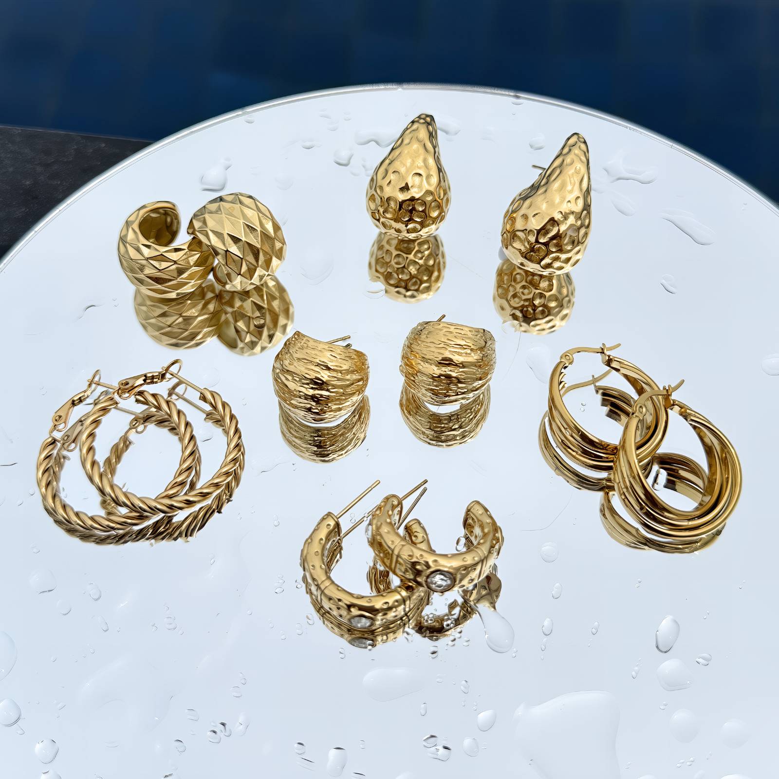 Teardrops Earrings, 18K Gold Plated Steel
