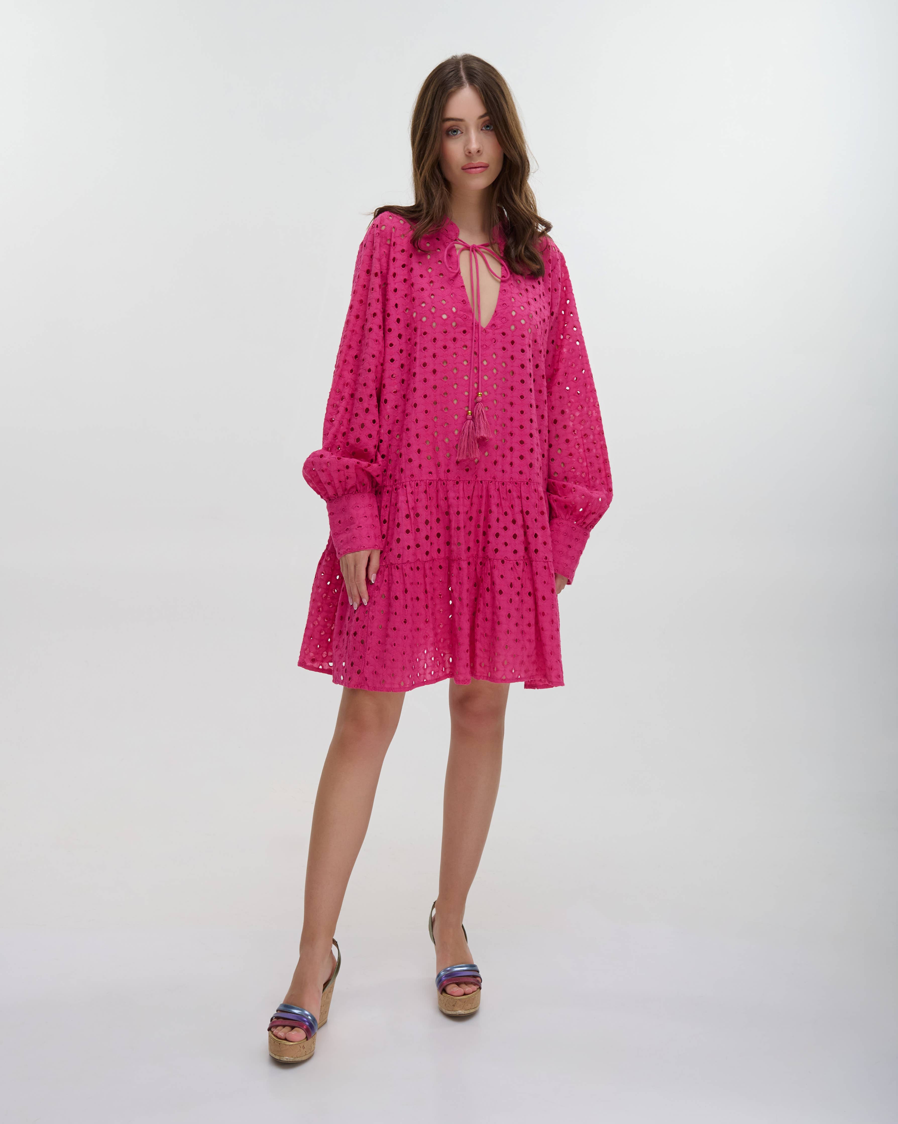 Boho Studio fuchsia cotton kaftan for poolside and evening resort wear