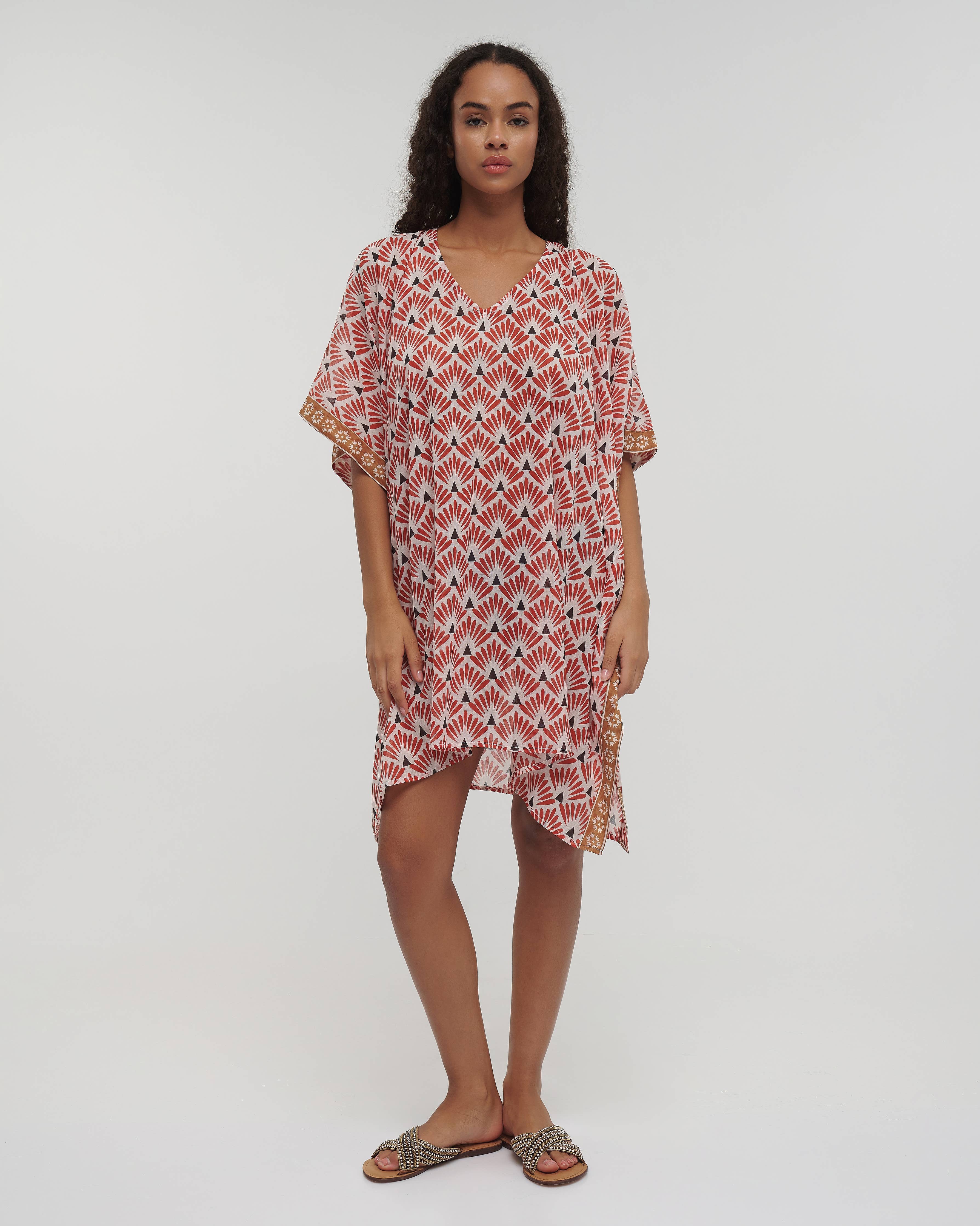 Boho Studio terracotta and gold patterned cotton kaftan