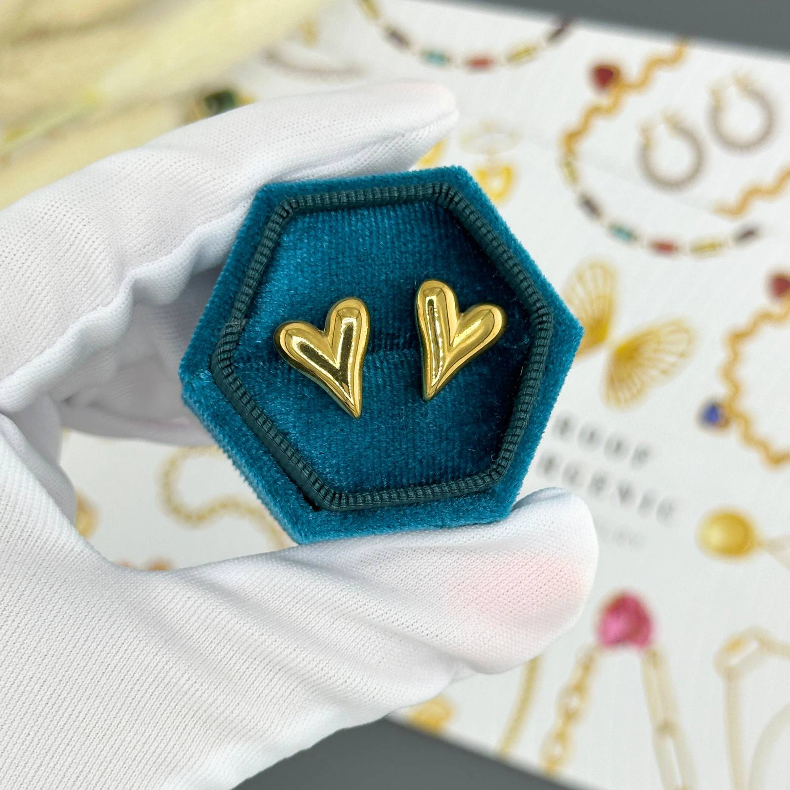Hearts Earrings, 18K Gold Plated Steel