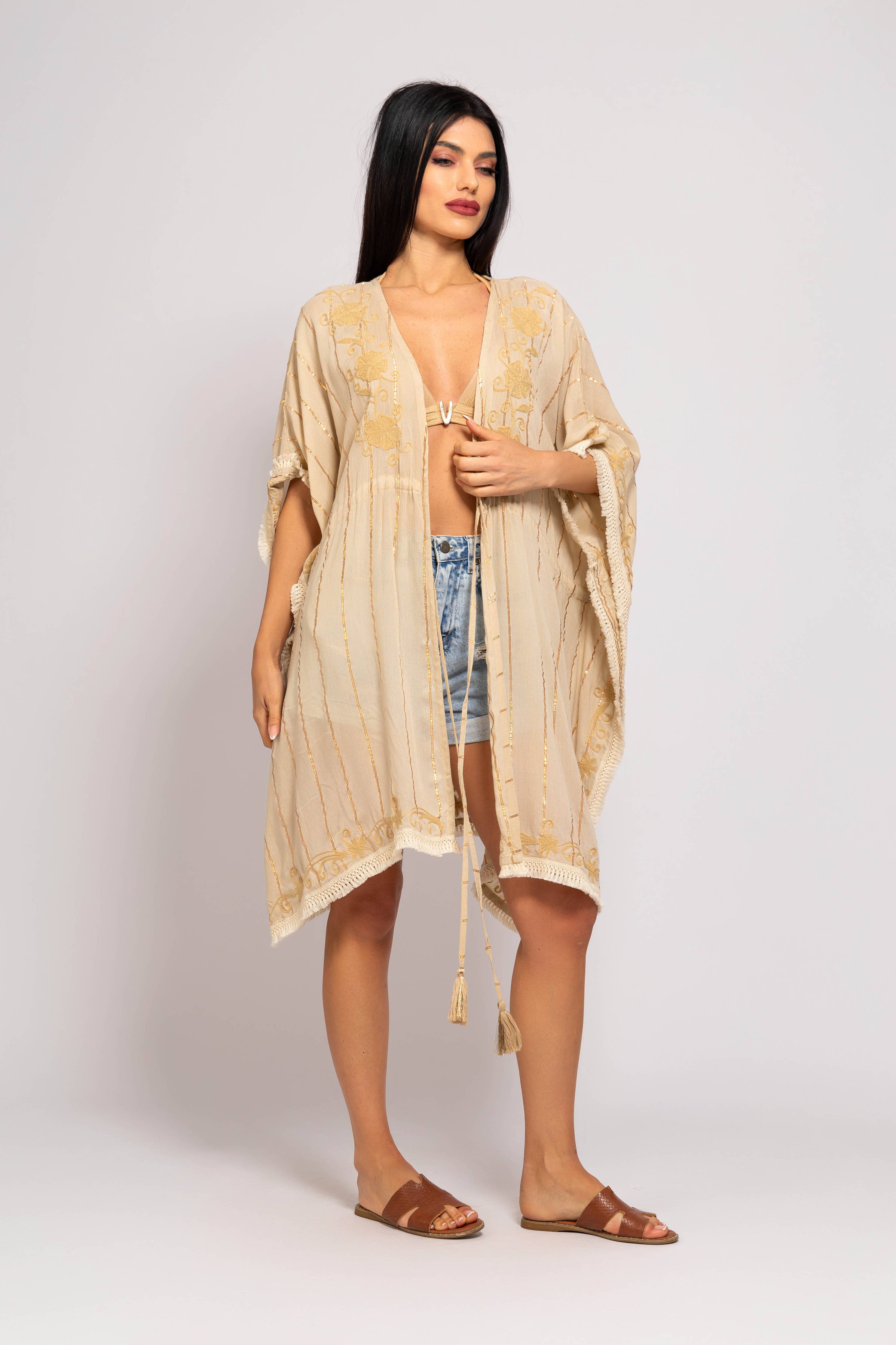 Boho Studio Monte Carlo open-front kimono for resort layering