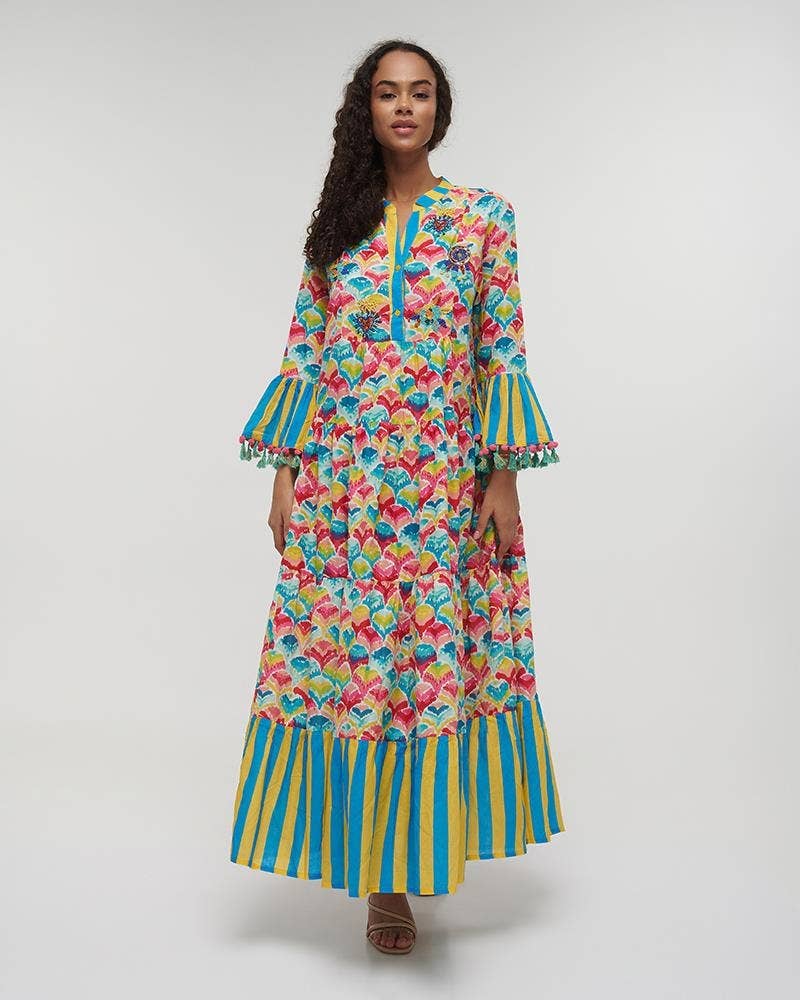Boho Studio red cotton floor-length resort gown for the beach and evening