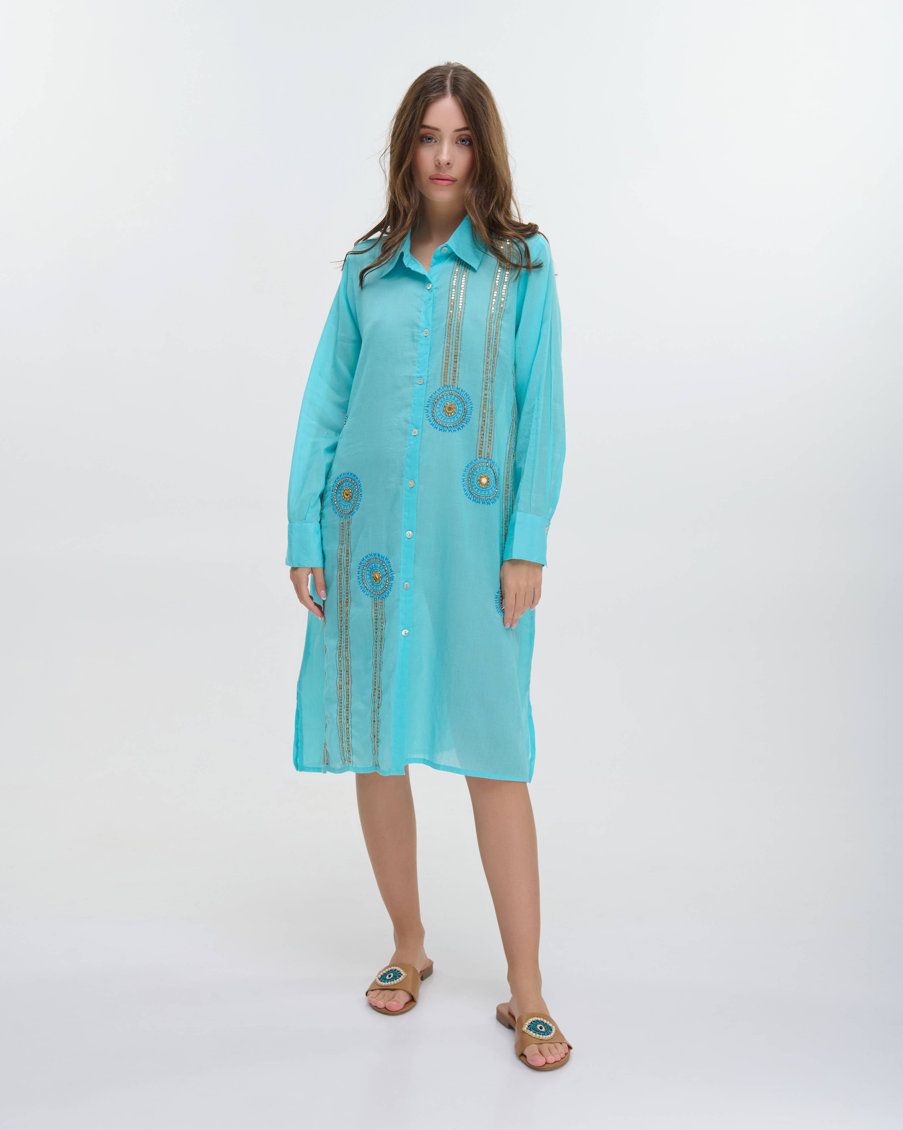 Boho Studio powder blue cotton resort tunic