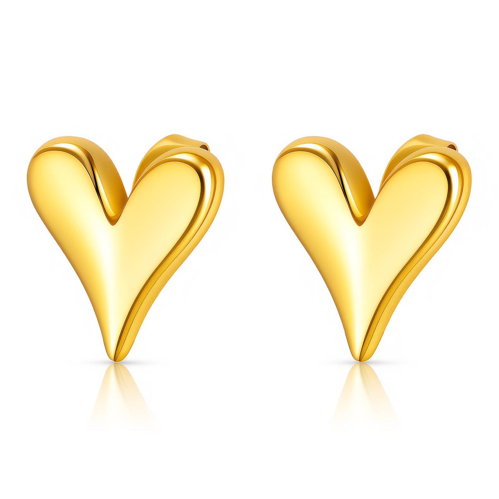 Waterproof gold hearts stud earrings for everyday wear by Boho Studio