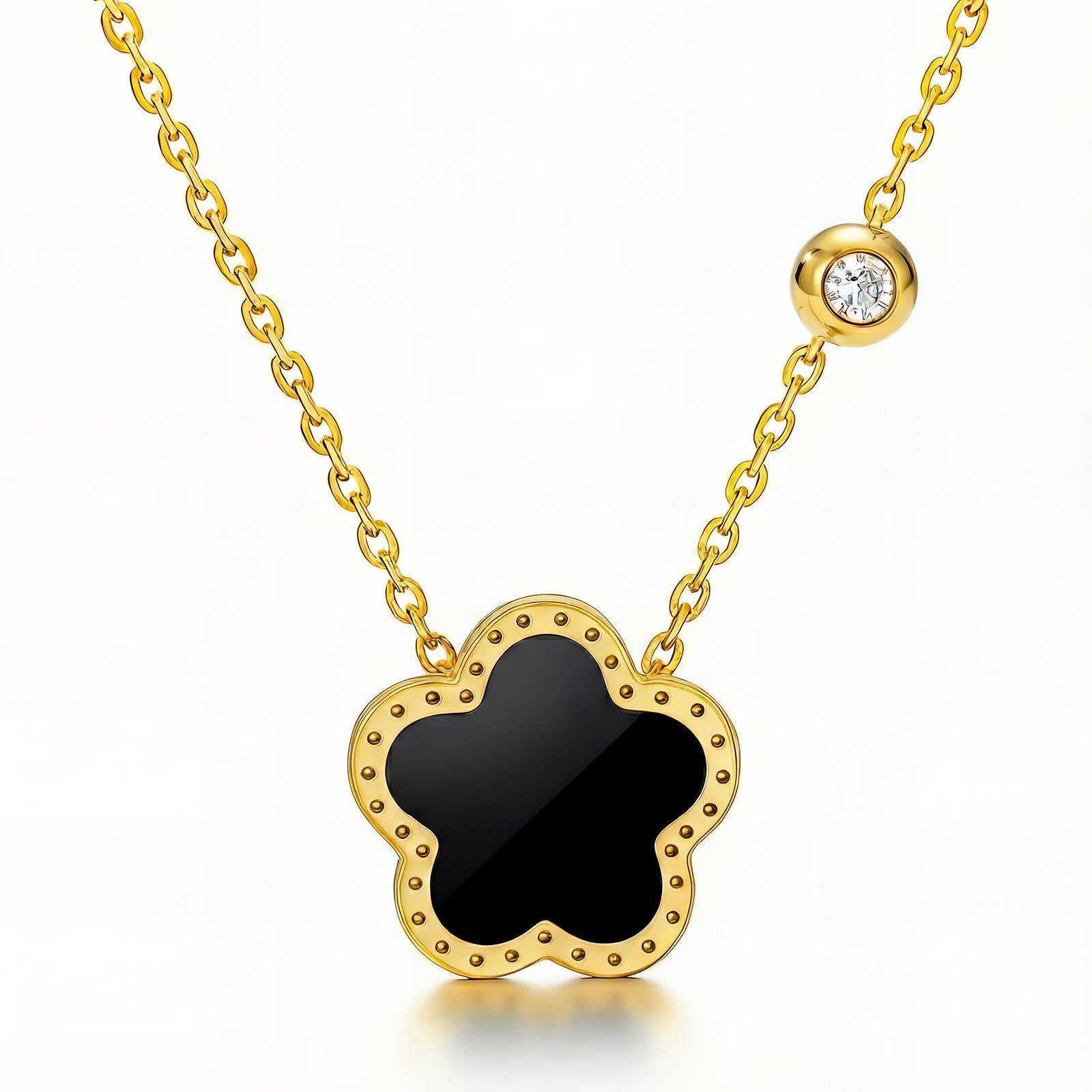 Waterproof gold flower pendant necklace with zirconia by Boho Studio