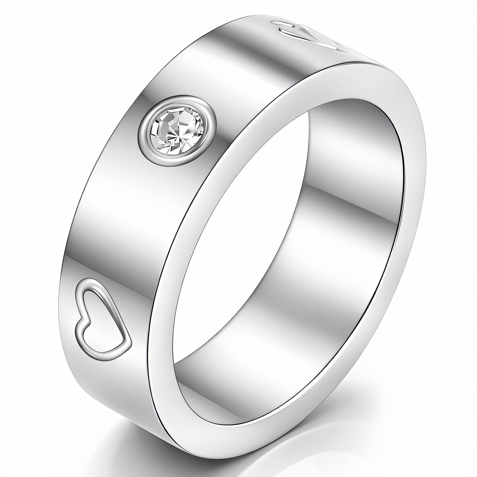 Waterproof stainless steel hearts ring with cubic zirconia by Boho Studio