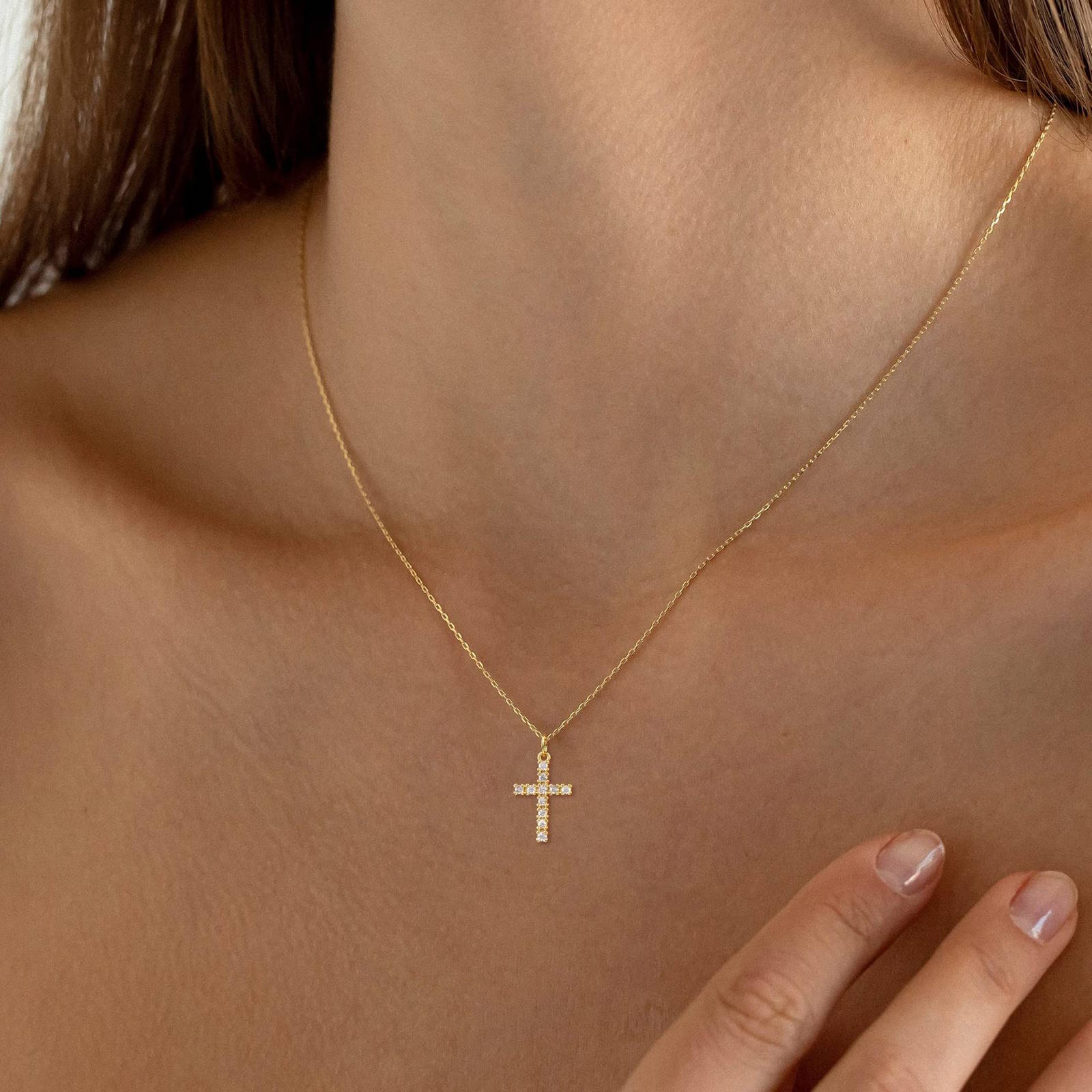 Crosses Necklace, 18K Gold Plated Steel