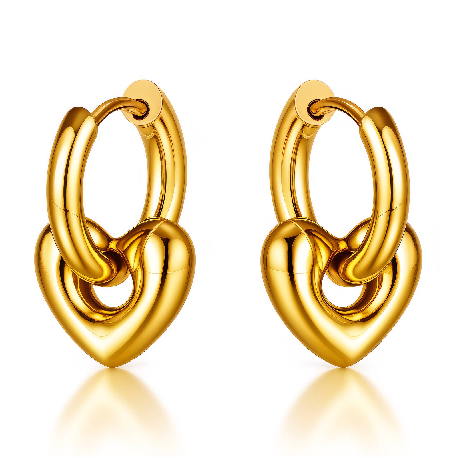 Waterproof gold hearts hoop earrings by Boho Studio