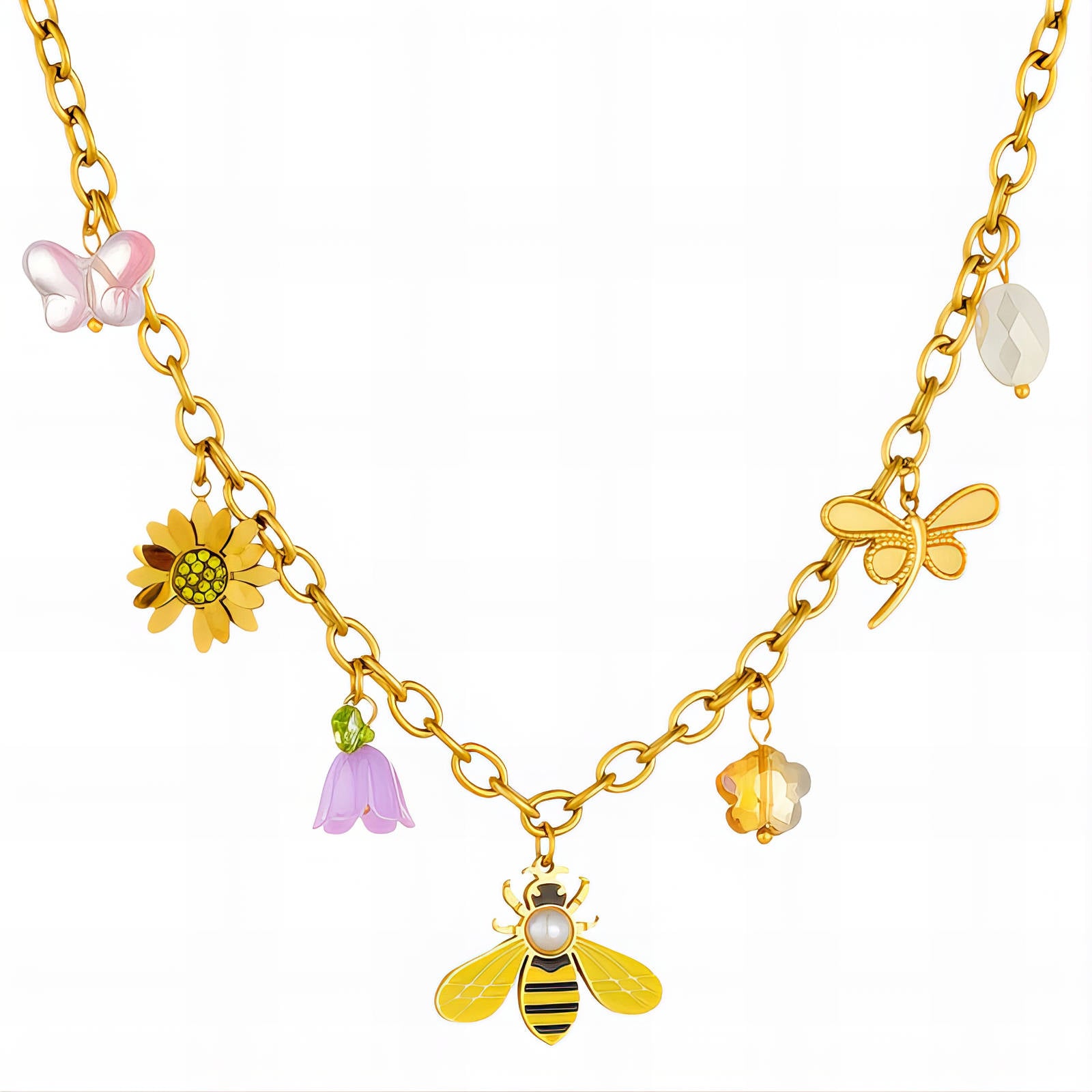 Waterproof 18K gold-plated bee pendant necklace by Boho Studio