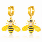 Waterproof 18K gold-plated bee and pearl hoop earrings by Boho Studio