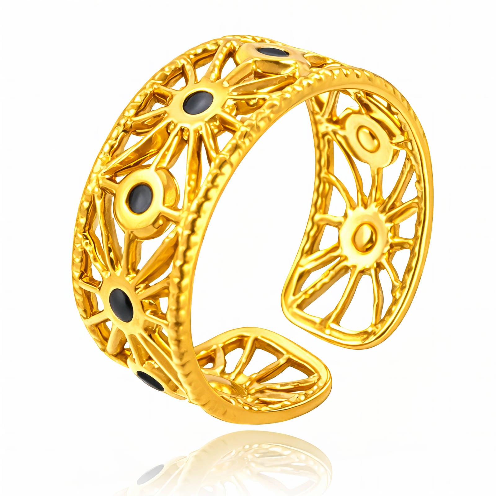 Waterproof 18K gold-plated sun motif adjustable ring by Boho Studio