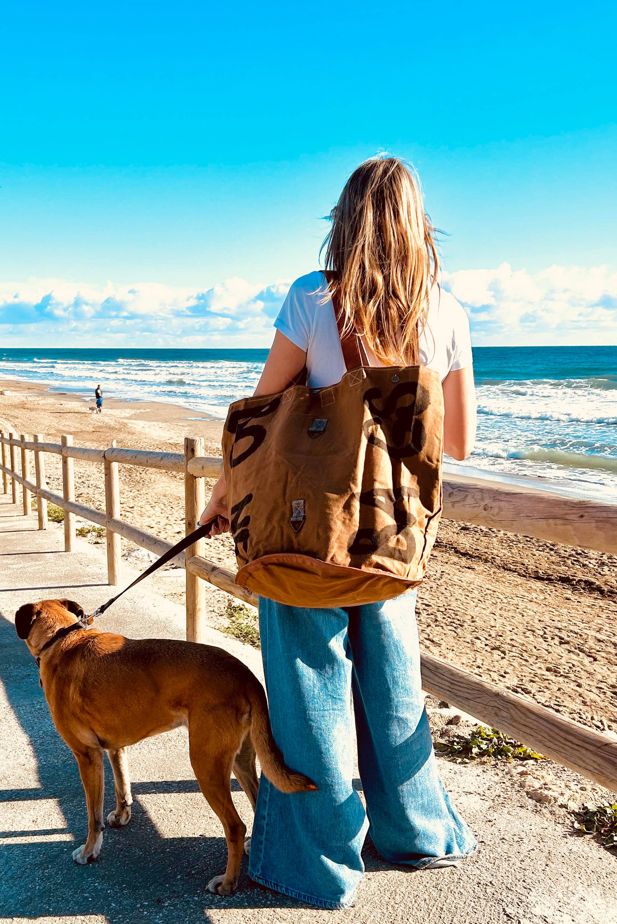 Boho Studio Riviera sand canvas beach tote bag