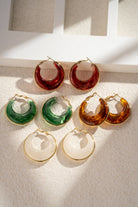 Boho Studio marbled resin half-moon hoop earrings set with gold-tone rims