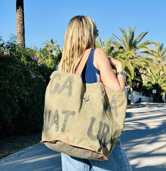 Boho Studio Bali canvas button tote for beach and everyday wear