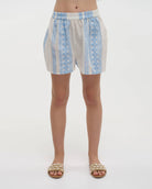 Boho Studio white and sky blue cotton resort shorts